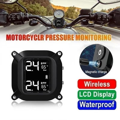 Wireless Motorcycle TPMS Tire Tyre Pressure Monitor System + 2 External Sensors - Image 1 of 4