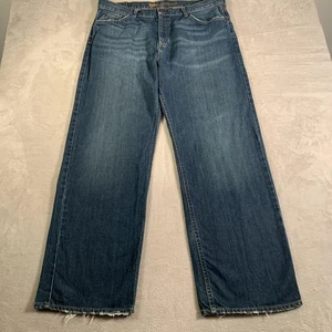 Bullhead Jeans Mens 38x32 Blue Belmont Relaxed Fit Straight Leg Denim Frayed Hem - Picture 1 of 13