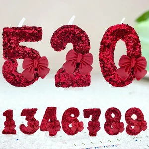 Vela de cumpleaños número 0-9 de 1 pieza con lazo rojo, diseño de corazón para pastel de fiesta para niños - Imagen 1 de 34