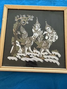 KINNARA Thai Silk Painting/Wall Decor Vintage Asian Framed Ethereal Beauty - Picture 1 of 7