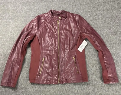 Chaqueta de cuero sintético a.n.a para mujer mediana Zinfandel Borgoña Moto Cremallera elástica nueva Foto 1 de 4