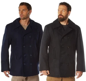 US Navy Type Black Or Navy Blue Wool Blend Peacoat - Great Military Jacket/Coat - Picture 1 of 11