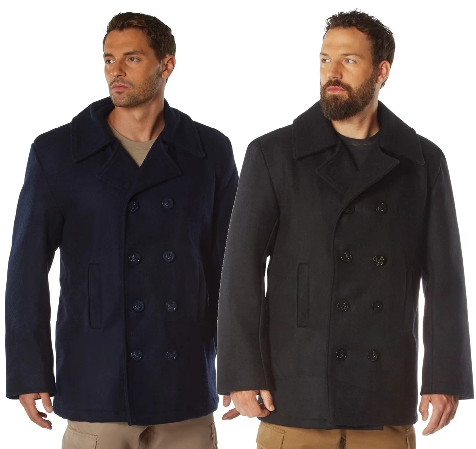 US Navy Type Black Or Navy Blue Wool Blend Peacoat - Great Military Jacket/Coat - Image 1 of 1