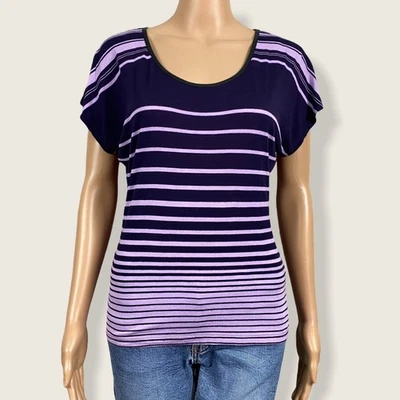 New York & Co Púrpura Claro Oscuro Rayas Manga Corta Camisa Top Camiseta Talla XS Foto 1 de 4