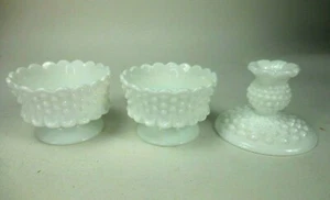 3 Fenton Milk Glass Hobnail Candlesticks Candle Holder - Picture 1 of 7