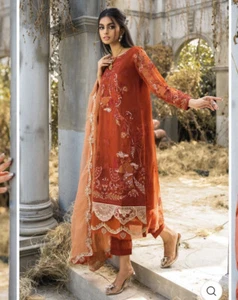 BATIK Original Organza Heavy cosida traje de 4 piezas naranja grande usado solo una vez - Imagen 1 de 7