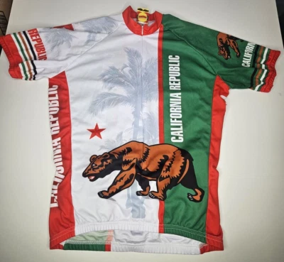 World Jerseys Cycling Jersey California Republic 3/4 Zip Pockets Men's Large - Image 1 of 4
