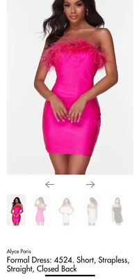 Mini Vestido ALYCE Paris 4524 Rosa Fucsia Borde de Plumas Sin Tirantes 4 Hoco Baile de graduación Foto 1 de 2