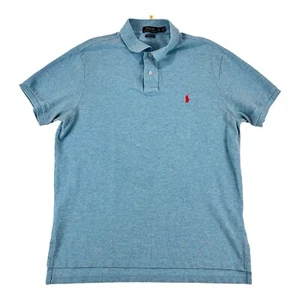 Polo Ralph Lauren Mens XL Short Sleeve Polo Shirt Blue Custom Fit Pink Pony - Picture 1 of 7
