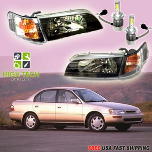 For 1993-1997 Toyota Corolla Black Headlights Left/Right + Free BULBS LED H4 - Picture 1 of 8