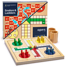 2-in-1 Reversible Wooden Snakes and Ladders, Ludo Game Set - 11.3"