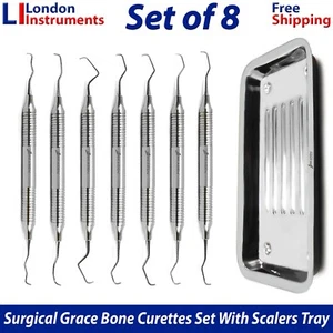 Surgical Gracey Bone Curettes Calculus Removal & Scaler Tray Periodontal Tools - Picture 1 of 10