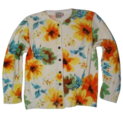 Saint Ste. Suéter Cárdigan Laurent Vintage Pequeño Colorido Floral Orlon Acrílico Foto 1 de 4