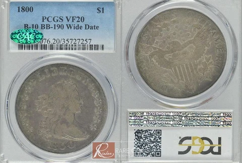 1800 $1 B-10 BB-190 Wide Date PCGS VF-20 CAC Cover