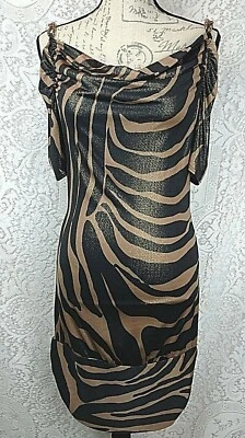 Rue21 Bodycon Dress Junior M Brown Black Gold Shimmer Zebra Cold Shoulder Party - Image 1 of 4