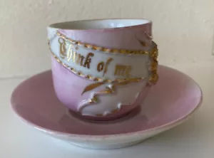 Vintage Demitasse "Think of Me" Pink Gold Germany Cup & Saucer - Picture 1 of 5