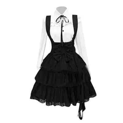 Hot Selling Lolita Solid Color Set Lapel High-waisted Dress Vintage  Black Dress - Image 1 of 4