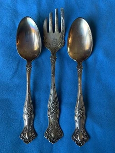 1847 Rogers Bros. A1 VINTAGE (Grapes) 1904 Pattern 2 SERVING SPOONS & Meat Fork - Picture 1 of 4