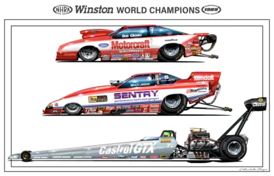 Póster del Campeonato Mundial de la NHRA 1989 renderizado impresión lateral 28X18" Foto 1 de 2