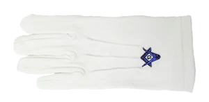 Masonic Freemasonry Children's Small Square & Compasses Ceremonial White Gloves - Picture 1 of 5