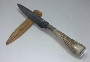 James Yates Preston Forged Antique Rare Vintage Silver and Stag Hunting Knife - Picture 1 of 7