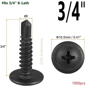 Modified Truss Head Self Drilling Screws #8 x 3/4" K-Lath self taping Black 1000 - Picture 1 of 1