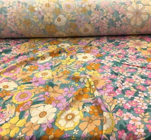 Challis Rayon Apparel Fabric Orange Peach Pink Lavender Gray Blue Floral F223 - Picture 1 of 1
