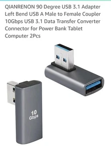 90 Degree USB 3.1 Adapter Left Bend USB A Male to Female Coupler 10Gbps USB 3... - Picture 1 of 5