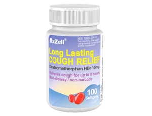 Adult Cough Relief, Dextromethorphan HBr 15mg (100 Softgels), 8 Hour Long Lastin - Picture 1 of 4
