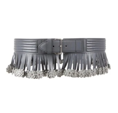 ALAIA Paris Wide Gray Leather Fringe Flower Waist Belt Foto 1 de 4