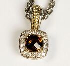 $1,215 Charles Krypell .18 Diamond Gold Silver Smoke Quartz Pendant Necklace NWT
