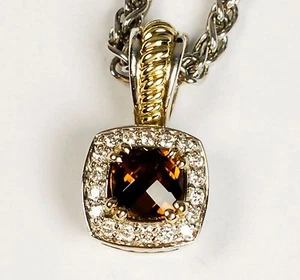 Collar Colgante de Cuarzo Humo Oro Plata 0,18 Diamante Charles Krypell 0,18 $1,215 Nuevo con Etiquetas - Imagen 1 de 11