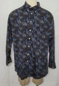 Roundtree & Yorke Mens 3XT Blue/Brown Paisley Button Up Long Sleeve Shirt - Picture 1 of 5