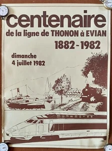 Rare affiche centenaire de la ligne de Thonon a Evian - Dessin par Hermann - Bild 1 von 4