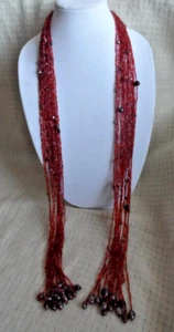 Vintage Multi Strang Mini ROT Glasperlen Lariat Taillengürtel 51" lang - Bild 1 von 12