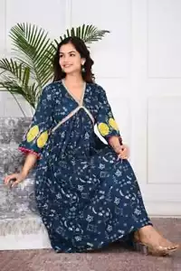 Stylish Rayon Fabric Alia Cut Long Printed Kurti Tunic Top Lahariya Border - Picture 1 of 4