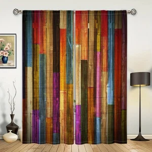 2PCS Colorful Artistic Wooden Plank Print Curtains for Youth Bedroom Living Room - Picture 1 of 11