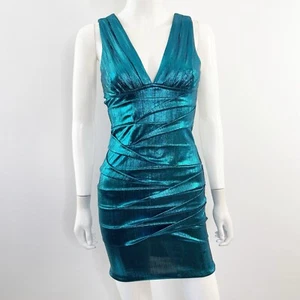 Midnight Nikibiki Aqua Blue Metallic Cocktail Dress Size S Party Cocktail Sexy - Picture 1 of 8