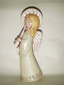 JEZK 1967 CERÁMICA ÁNGEL DE PIE CON HALO, ALAS Y CUERNO INSTRUMENTO NAVIDAD - Imagen 1 de 10