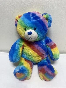 Build A Bear Peace sign Rainbow striped Multi colored Bear 14" plush 2011 Pride - Picture 1 of 8
