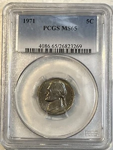 1971 Jefferson Nickel 5 Cents Certified By PCGS MS65 Toned With 5 Steps Showing - Picture 1 of 14