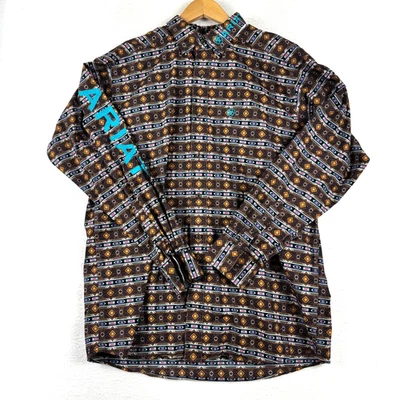 Ariat Team Men's Large Long Sleeve Button Up Aztec AOP Embroidered Work Shirt - Image 1 of 4
