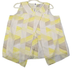Cato Top Donna Large L Giallo Marrone Bianco Geometrico Senza Maniche Soprapposizione Frontale - Foto 1 di 16