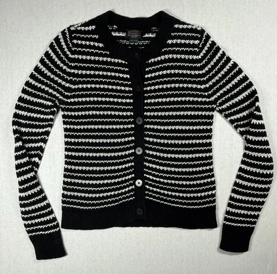 Pendleton Cárdigan Suéter Mujer M Negro Blanco Rayas Tejido Algodón Lino Preppy Foto 1 de 4