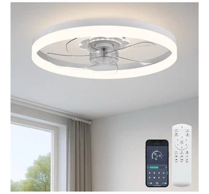 20‘’ Ceiling Fan with Light, Upgraded Low Profile Fan, Flush Mount Ceiling Fan, - Picture 1 of 6