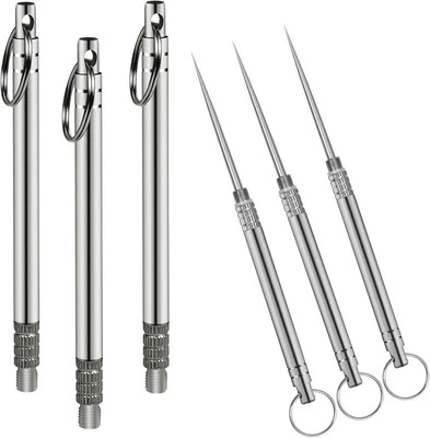 3 Stück tragbare Titan-Zahnstocher, Metalltasche, Zahnstocher, Edelstahl, wieder - Bild 1 von 4
