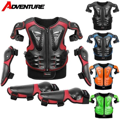 Kids Motorcycle Motocross Bike Chest Back Body Armour Protector Vest Kneepad Set