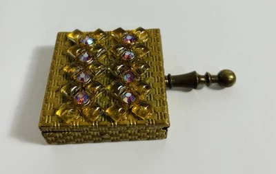 Vtg Flowers Floral Trinket Pill Box Gold Tone with Rhinestones Weave Mini 2.5” - Image 1 of 4