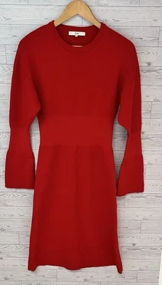 Vestido midi tejido manga larga campana lana merino talla XS Tibi para mujer rojo Foto 1 de 4