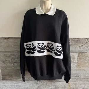 Vintage 80s Jerzees Made in USA Panda Sweatshirt Graphic Pullover Size XL (T1) - Picture 1 of 9